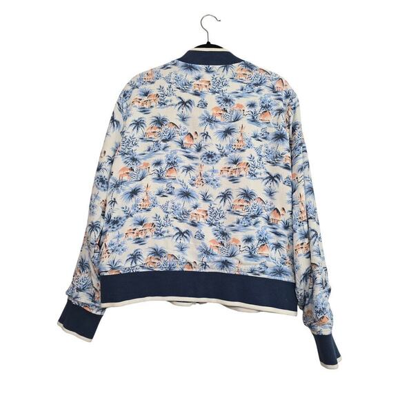 Faherty Reversible Mandalay Bomber Jacket Women’s XL Blue Tan Soft Cotton EUC - Picture 2 of 11